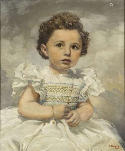 J Dimants, French, 20th century- Portrait of a young girl; oil on canvas, signed and dated 1950,
