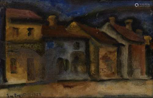Isidore Marie Peyret, French 1880-1962- Terrace of houses; oil on canvas, signed and dated 1927,