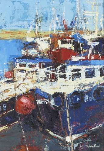 Sylvia Paul, British, late 20th/early 21st century- Fishing Boats, Bridlington Harbour; oil on