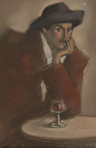 Mariano Otero, Spanish 1942-2019- Femme au bibi gris; pastel on paper, signed, 18.7x12.2cm (ARR)