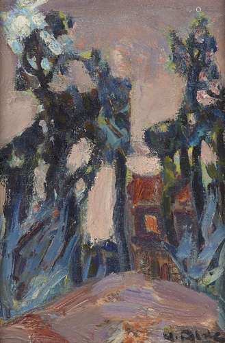 Yvette Alde, French 1911-1967- Vue de la Coitat, 1955-1956; oil on canvas, signed, bears inscription