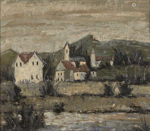Victor Zemlicka, Romanian b.1925- Village in a mountain landscape; oil on canvas, 46.5 x 53.5 cm (