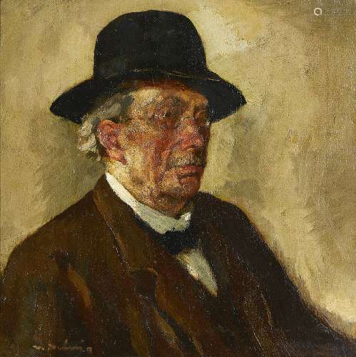 Scandinavian/American, early 20th century- Portrait of a man; oil on canvas, signed, 50x50cmPlease