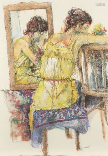 Laraine Campbell, South African 1941-2014- Heather with her head turned and Celia in a kimono;