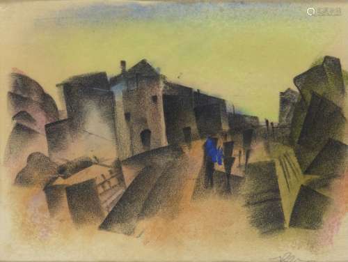 Richard Ziegler, German/British 1891-1992- Village scene; pastel, signed with monogram, 17x23cm (