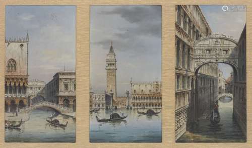 Italian School, mid-late 20th century- Venetian views; oils on board, three in shared mount, all