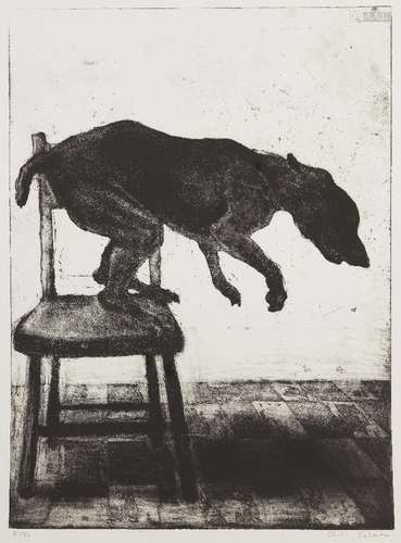 Chris Salmon, British contemporary- Untitled (dog); etching on Somerset wove, signed and numbered