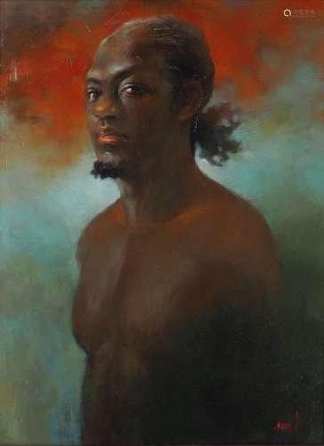 Min Kim, South Korean b.1971- Beauty from the Africa; oil on canvas, signed, 80x60cm Provenance: