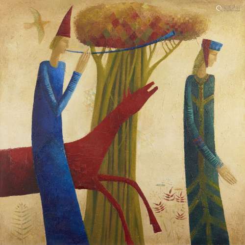 Timur D’Vatz (T. Iskhakov), Russian b.1968- Sir Bors and the Damsel; oil on canvas, signed with