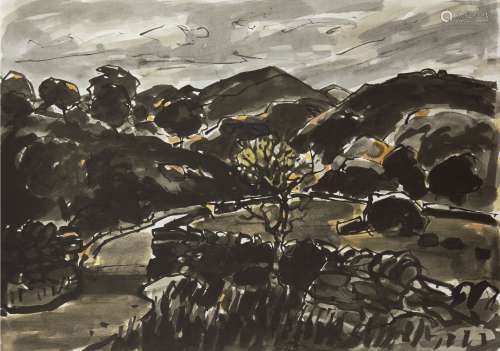 Sir Kyffin Williams KBE RA, Welsh 1918-2006- Nanmor; lithograph in colours on wove, numbered 127/150