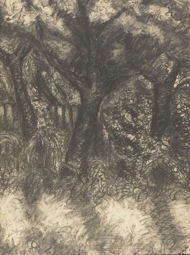 Richard Strauss, German, 20th century- Tree scene; charcoal, bears an inscription on the reverse