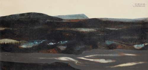 Robert Groves, British b.1935- Mountain landscape, 1965; mixed technique on board, signed and dated,