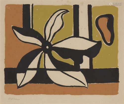 Fernand Léger, French 1881-1955- Composition with flower in orange and yellow; screenprint in