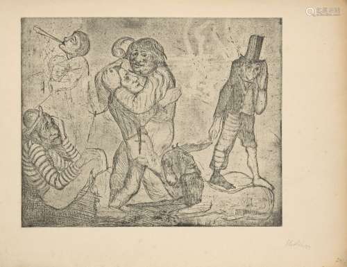 Georg Ehrlich, Austrian 1897-1966- Narren I, 1922; drypoint etching, signed, titled and dated in