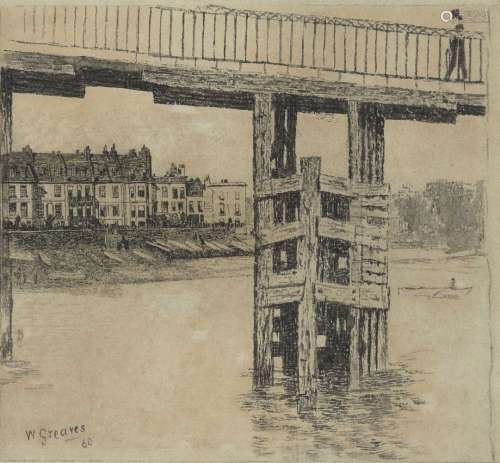 Walter Greaves, British 1840-1930- Untitled (bridge), 1860; etching on laid, signed and dated in the