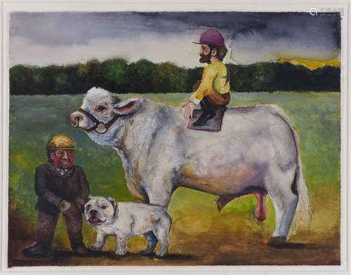 Alan Parker, British b.1965- The White Bull; watercolour, signed, inscribed and dated 92 in