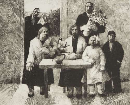 Karólína Lárusdóttir, Icelandic/British b.1944- Family; lithograph on wove, a printer's proof