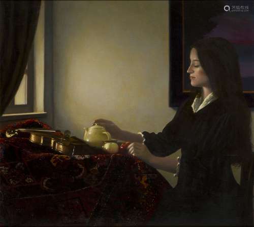 Israel Zohar, Isreali/British b.1946- Portrait of the artist’s wife, with violin and teapot, 1988;