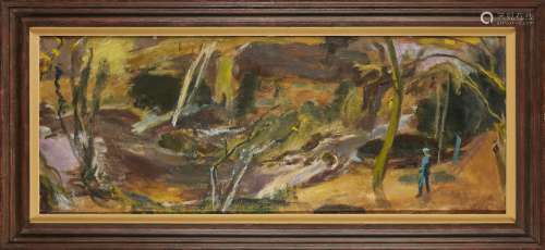 Edward Lysaght, British 1902-1997- River through woodland; oil on canvas, signed, 120x46cm, (ARR)