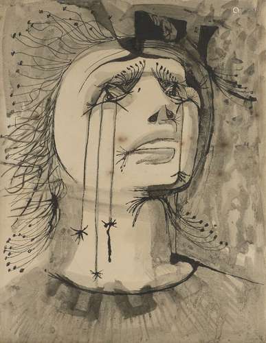 Denis Wirth-Miller, British 1915-2010- Head Study; pen and black ink and wash, bears inscription