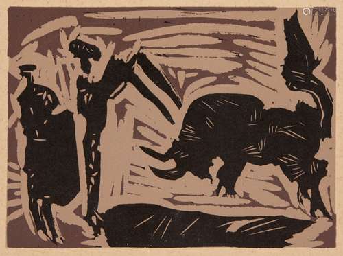 After Pablo Picasso, Spanish 1881-1973- Goading of the Bull, 1962; five linocuts in colours on wove,