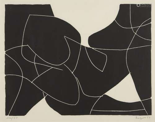 Diether Ritzert, German 1927-1987- Reclining figure, 1959; linocut on wove, signed, dated and