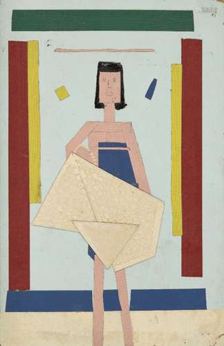 Edward Rogers, British 1911-1994- Woman with a baby; paint and tape collage, signed, titled and