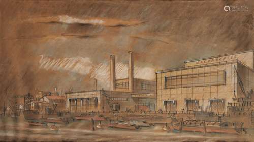 British School, mid 20th century- A Preliminary study of the new Cannery; pastel and pencil on