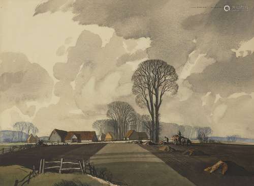 Rowland Hilder, British 1905-1993- Farm landscape; watercolour, signed and dated 1944, bears a label