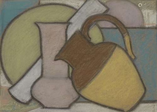 Frederick William George, British 1889-1971- Still life with jugs; pastel, 23x31.5cm (ARR)