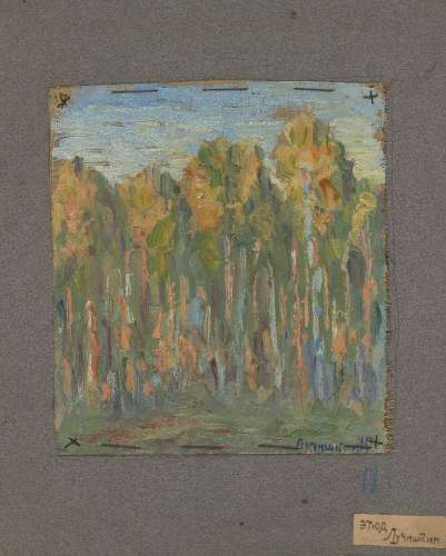 Sergej Aleksandrovic Luciskin, Russian 1902-1989- Forrest; oil on canvas stuck down on card,