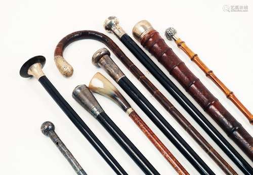 A group of silver topped canes, 20th Century, to include one bamboo example with carved decoration