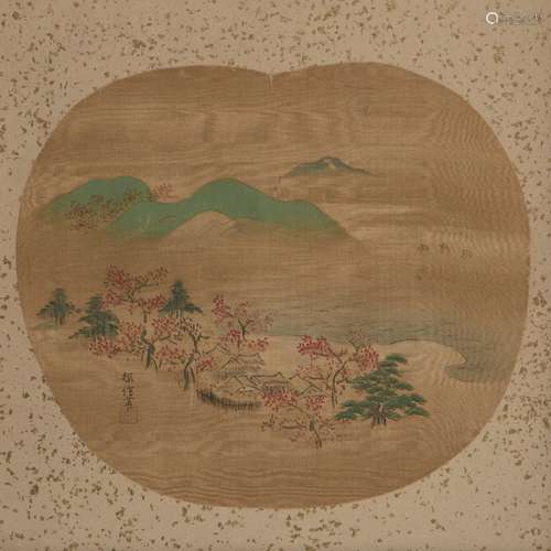 Kano Tanshin, Japanese, 1653-1718, Cherry blossom landscape fan design, Edo Period, ink and colour