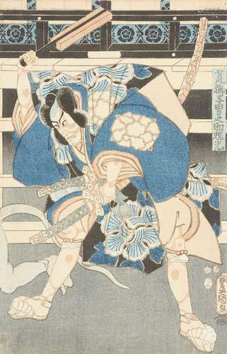 Utagawa Kunisada, Japanese 1786-1865, Kikugoro IV as Nanaura Tayu, 1860 2nd month, wooblock print in