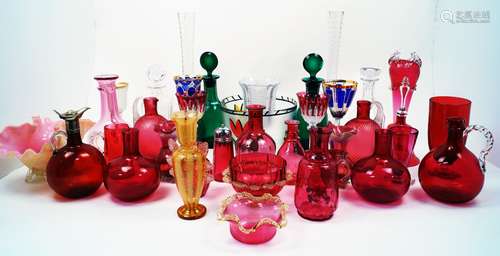 A collection of glassware, early 20th century and later, to include: a pair of green cut glass