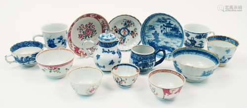 Fourteen pieces of Chinese export porcelain, 18th-19th century, including three mugs, a saucer, a