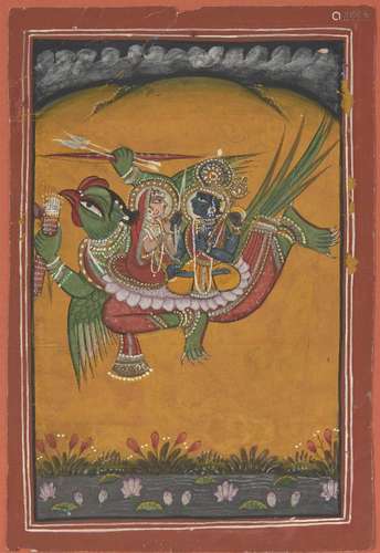 Rama and Sita on Garuda, Rajasthan, 19th century, opaque pigments on paper, 25.5 x 17cmRama and Sita