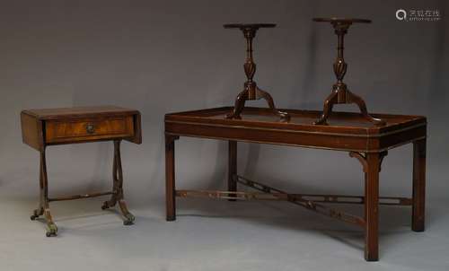 A George III style mahogany coffee table, late 20th Century, the rectangular top with canted corners