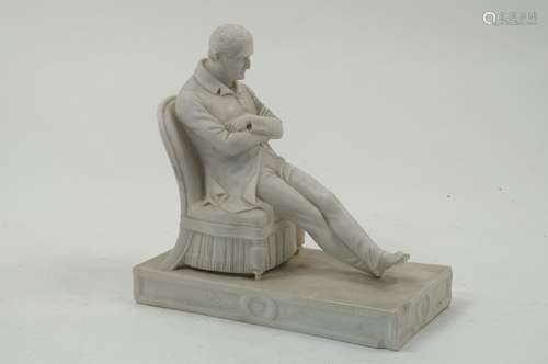 A Parian figure of the Duke of Wellington, modelled full-length, seated, atop plinth base, inscribed