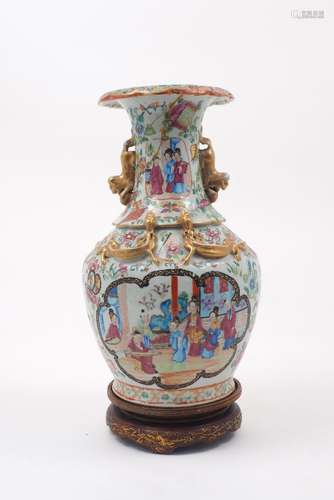 A Chinese porcelain baluster vase, 20th century, of celadon ground with applied animal decoration