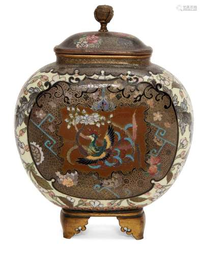 Studio of Namikawa Yasuyuki, Meiji Period, a cloisonné jar and cover, with central dragon and ho-o