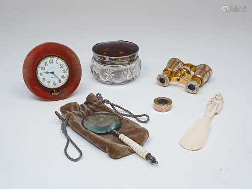 A selection of late 19th century and later objects of vertu, to include: a pair of French opera