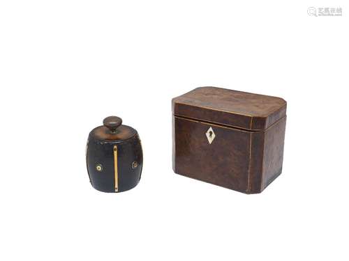 A George III yew wood tea caddy, of canted rectangular form, with ivory kite form escutcheon, hinged