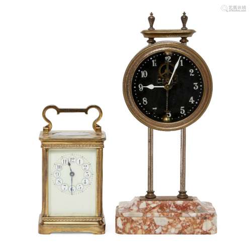 A brass cased four glass carriage clock, early 20th century, the white dial with Arabic numerals,