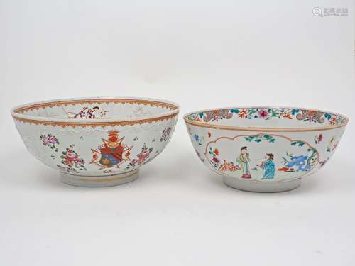 Two Chinese export porcelain bowls, 19th Century, each decorated with floral motifs and bordering,