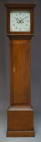 A George III oak longcase clock by Naftels, Guernsey, the hood with moulded cornice, above glazed