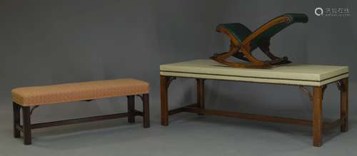 A mahogany and cream leather upholstered bench, in the Georgian taste, late 20th Century, with close