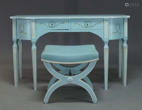 A blue-painted side table in the Georgian taste, of recent manufacture, with painted rope