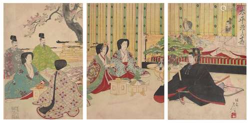 Yoshu Chikanobu, Japanese 1838-1912, Tranquil Court Scene, 1890, woodblock print in colours,