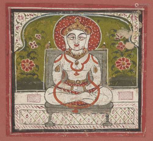 A Jain Tirthankara, West India, circa 1800, opaque pigments on paper, 9.8 x 10.5cmA Jain